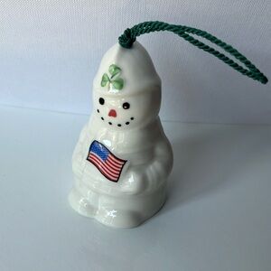 Belleek Ireland Shamrock Christmas Ornament Fireman Snowman Flag Bell